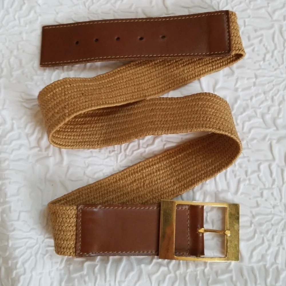 Aries Brown Leather natural woven stretch belt